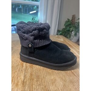UGG – Saela Damen Classic Boots Black Sz 7 Knit Fold‎ Down Sheepskin